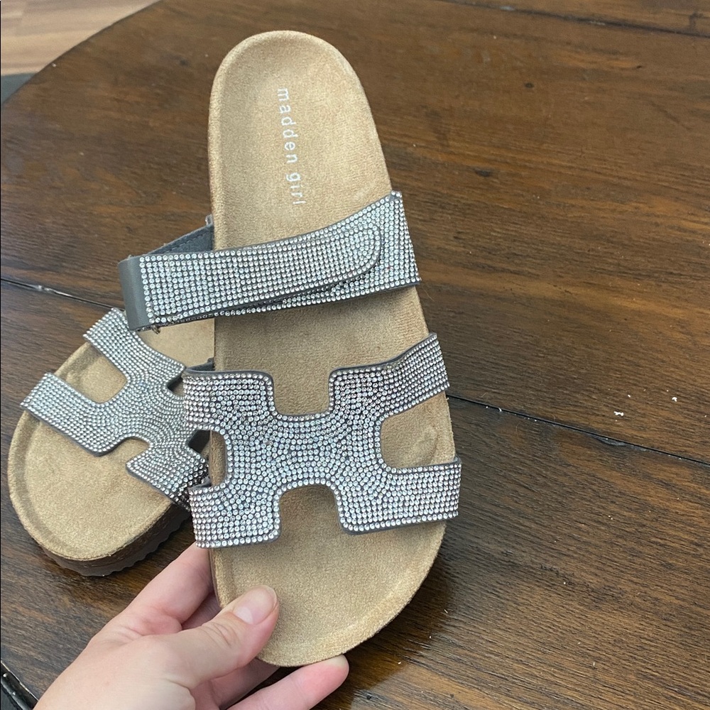 Madden girl Sparkling Silver Slide Sandals - Picture 2 of 6